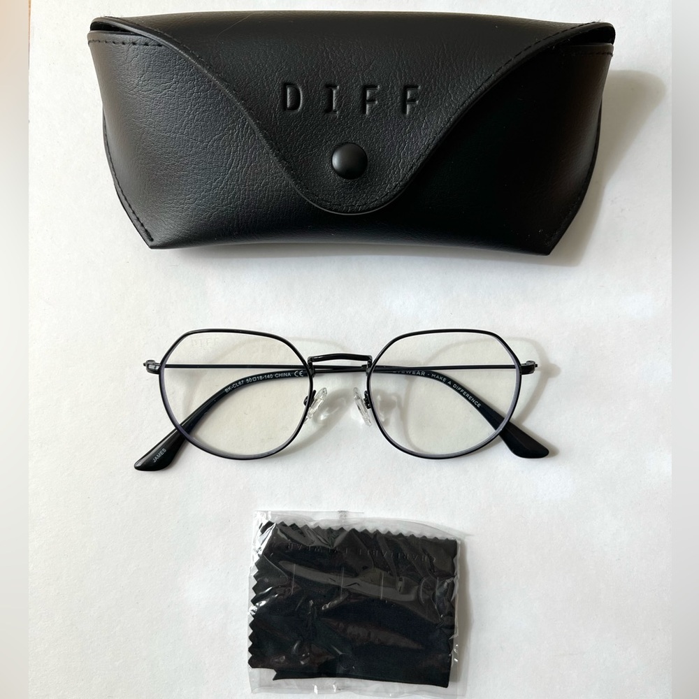 Diff Eyewear James Black Round Blue Light Blocking Glasses New